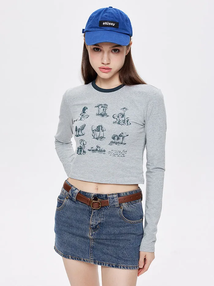 Nvuvu Sketch Print Long Sleeve Slim Fit T-Shirt