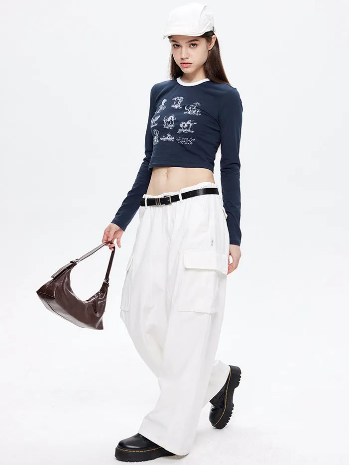 Nvuvu Sketch Print Long Sleeve Slim Fit T-Shirt
