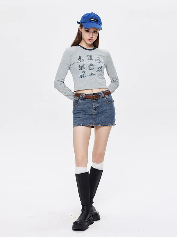 Nvuvu Sketch Print Long Sleeve Slim Fit T-Shirt