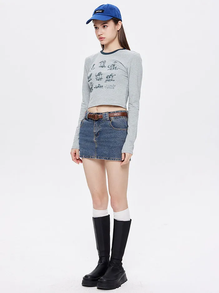 Nvuvu Sketch Print Long Sleeve Slim Fit T-Shirt