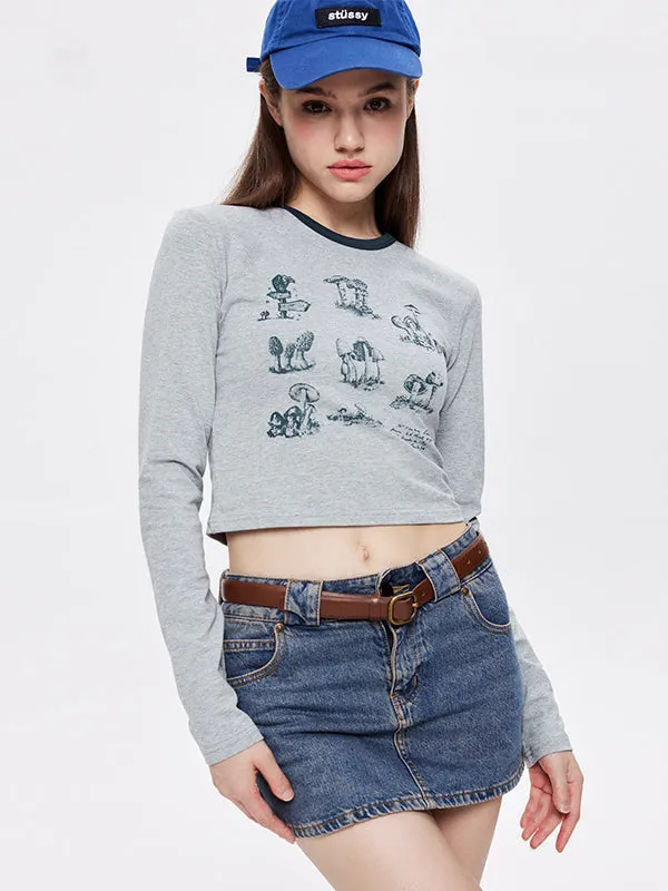Nvuvu Sketch Print Long Sleeve Slim Fit T-Shirt