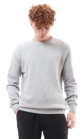 O174208 Regular Fit Slip On Light Grey Pullover With Hem