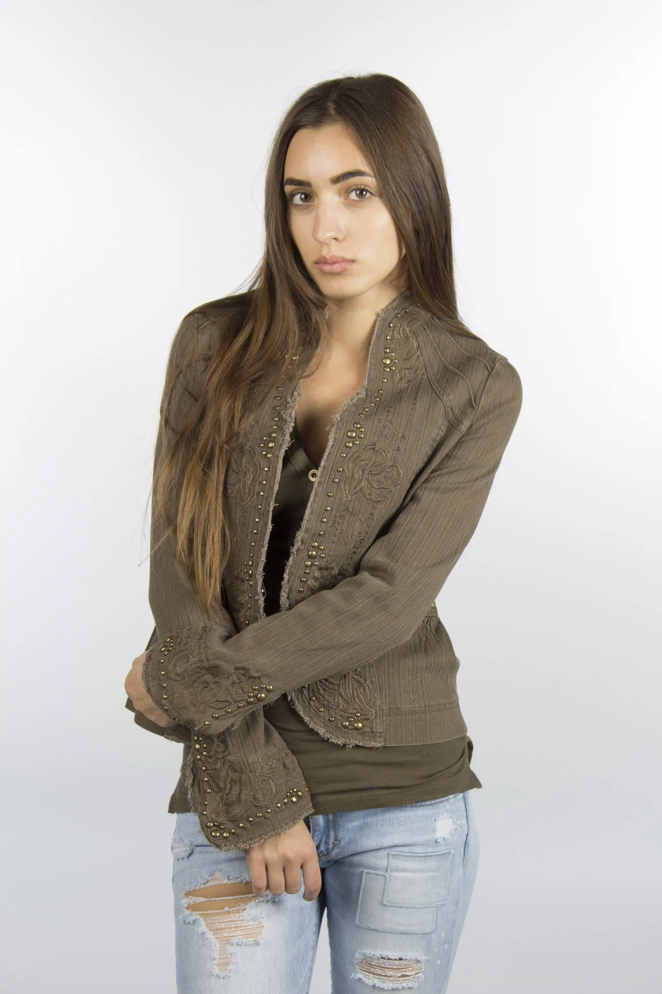 Olive Studded Jacket-511