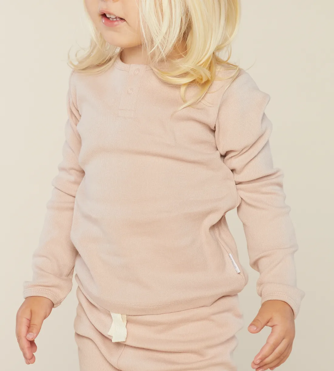 Organic Cotton Rib Henley in Blush