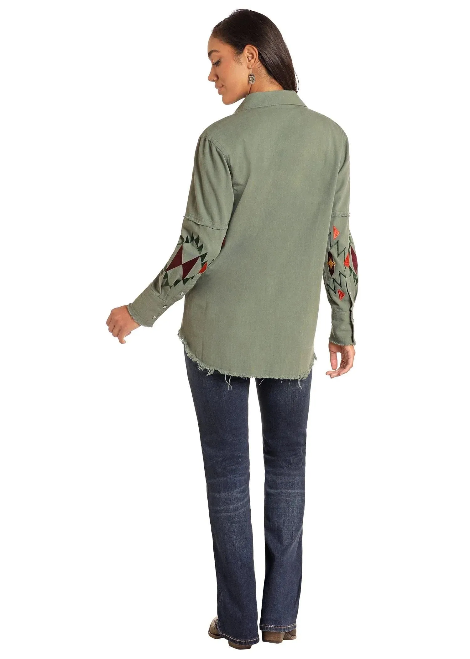 Panhandle Women Olive Embroidered Shacket