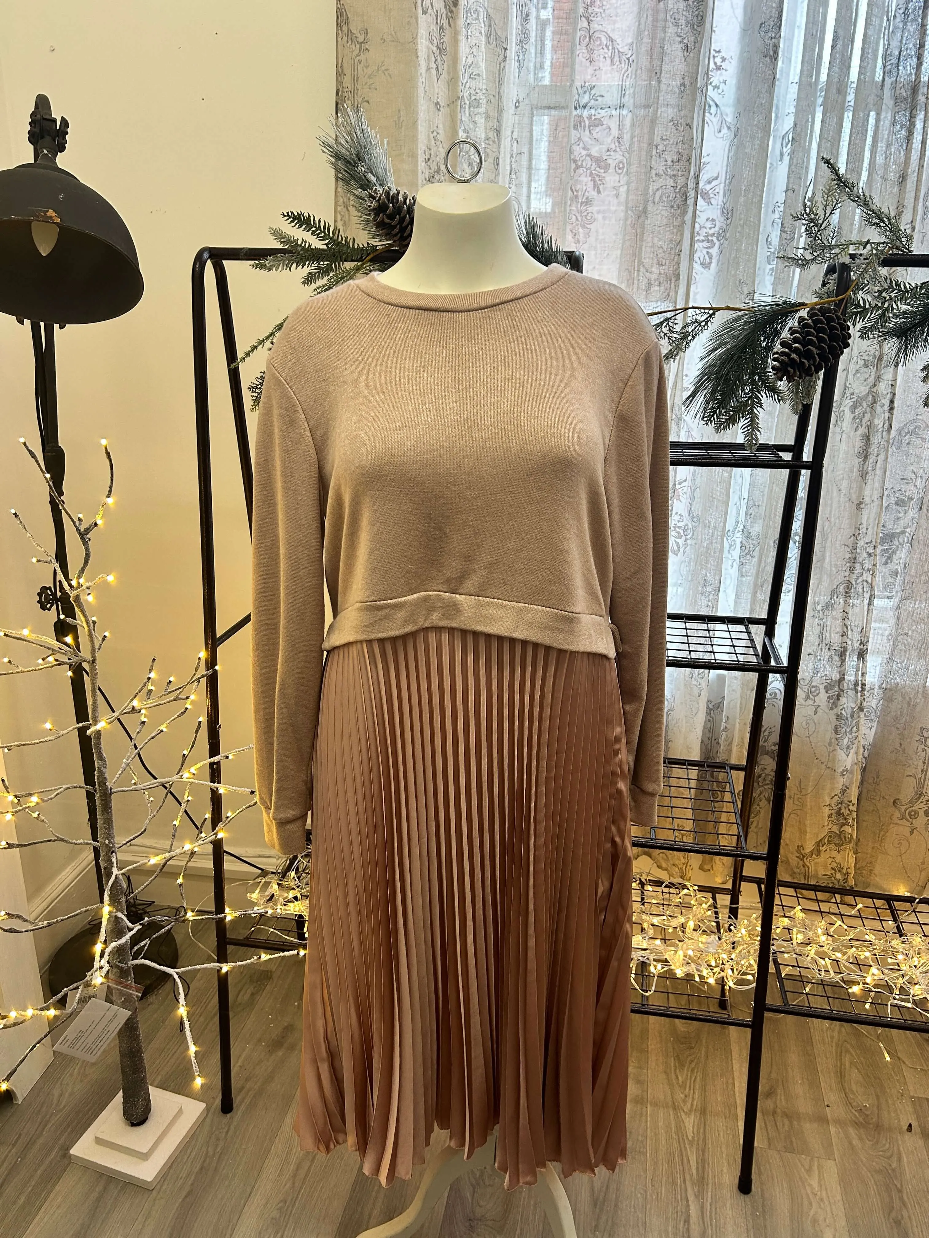 Pleated Maxi Dress with Jersey Top