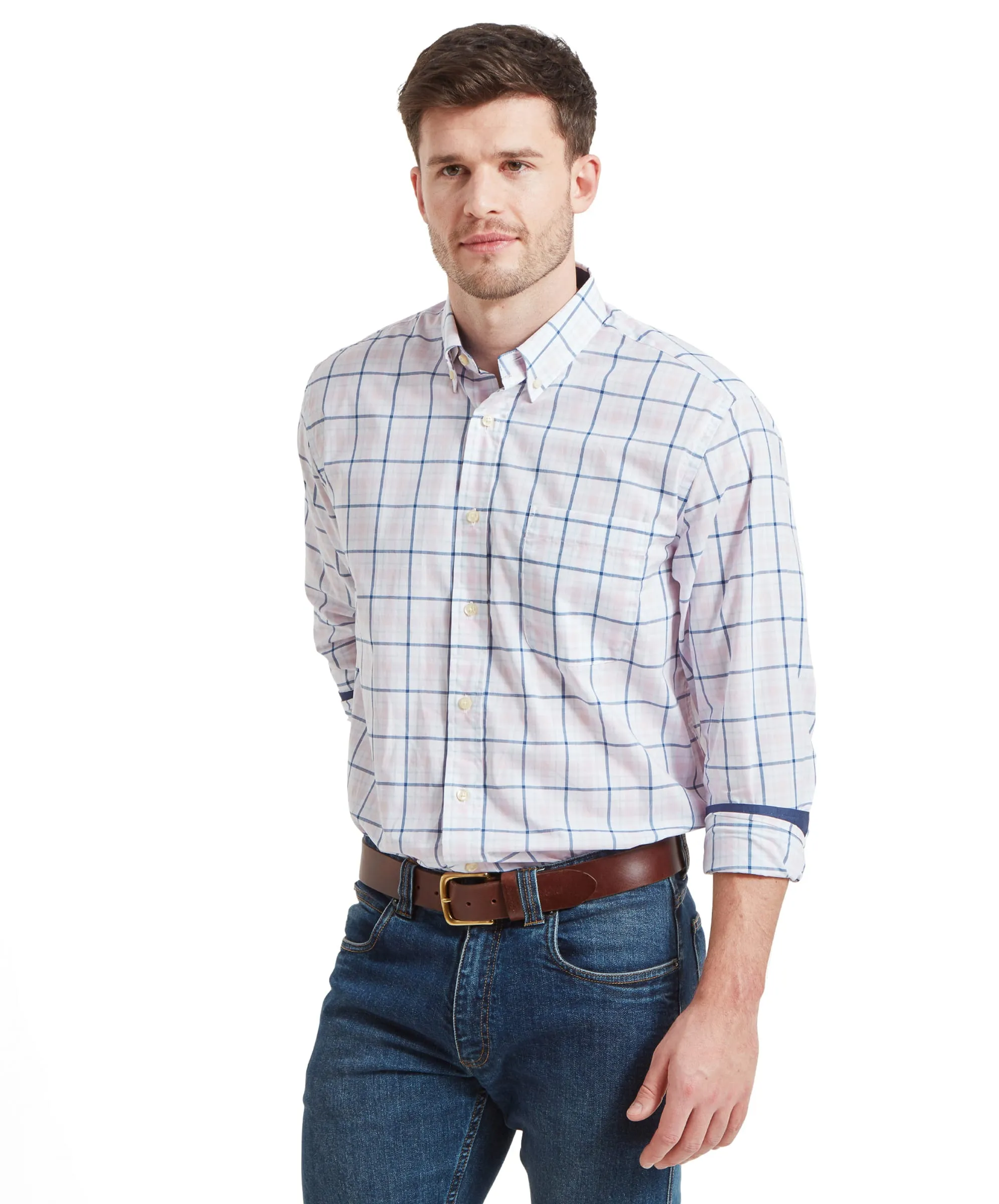 Polstead Classic Shirt - French Navy/Pale Blue/Pale Pink