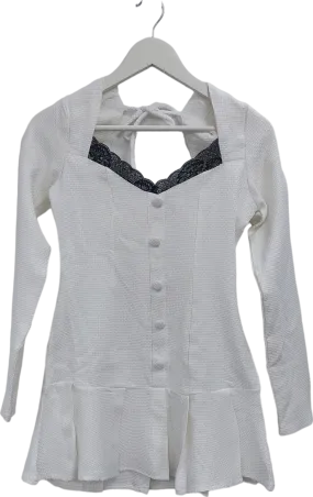 PrettyLittleThing White Boucle Button Down Lace Detail Bodycon Dress UK 8