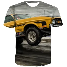 Racing Car T-shirt Men Metal T shirts Funny City Shirt Print Gray T-shirts 3d Retro Tshirt Anime