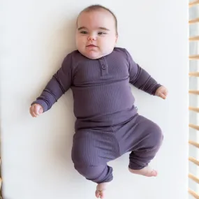 Ribbed Infant Henley Set in Currant