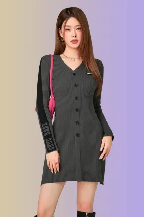 Ribbed Knit Button Dress
