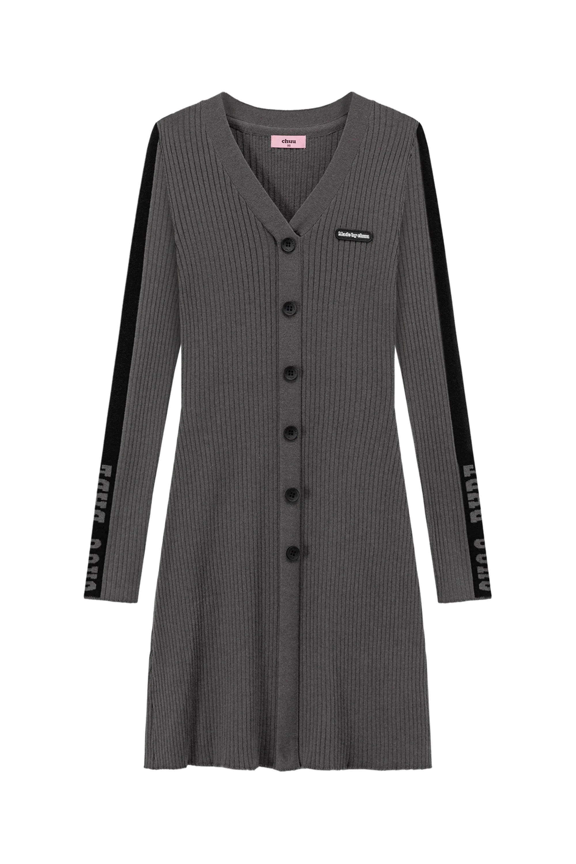 Ribbed Knit Button Dress