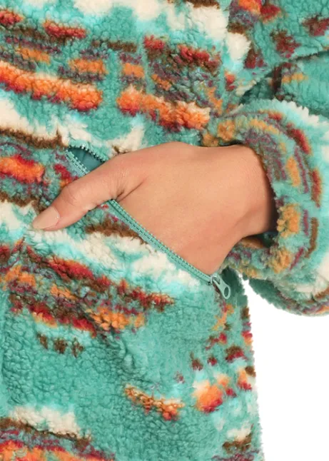 Rock & Roll Cowgirl Women's Turquoise Aztec Print 1/4 Zip Sherpa Pullover BW91C04558