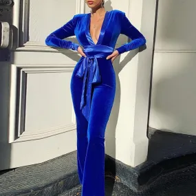 Royal Blue Deep V-neck Romper