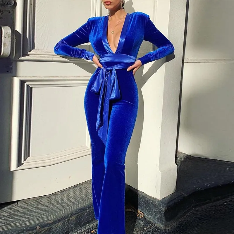 Royal Blue Deep V-neck Romper