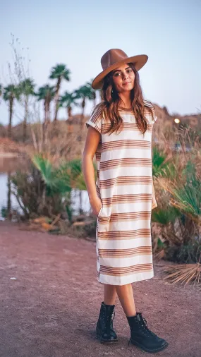 San Jose, Women's Striped Knit Tee Shirt Midi Dress