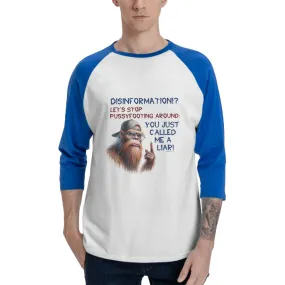 Sarcastic Sasquatch “Disinformation..”  3/4 Sleeve Cotton Baseball Shirt