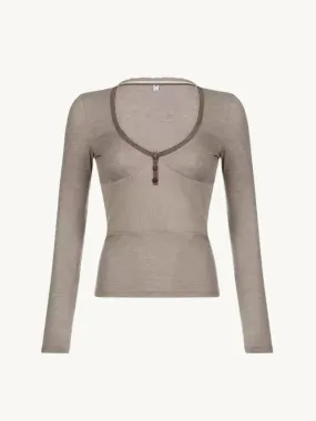 Shai Ribbed Long Sleeve Henley Top
