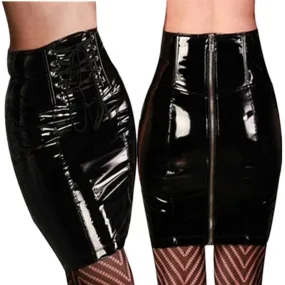 Shop the Sensational S-3XL Black High Waist Skirt: Sexy Club Latex PVC Leather Pencil Skirt with Lace Detailing