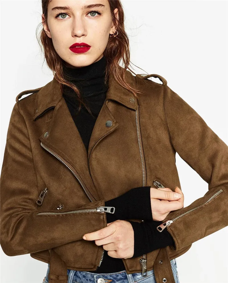 Sidiou Group Fashion Women suede motorcycle jacket