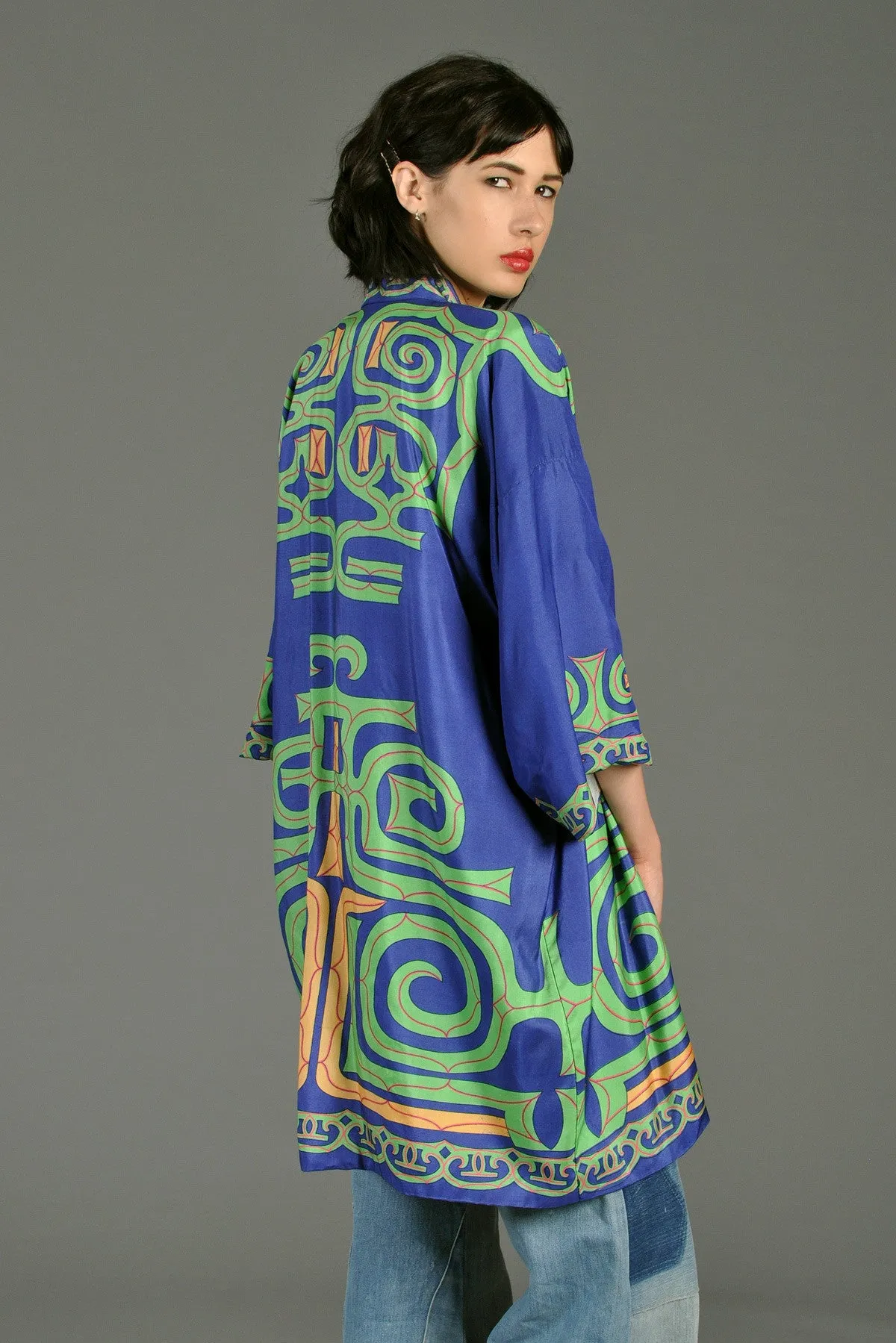 Silk Graphic Ethnic Kimono Sleeve Jacket
