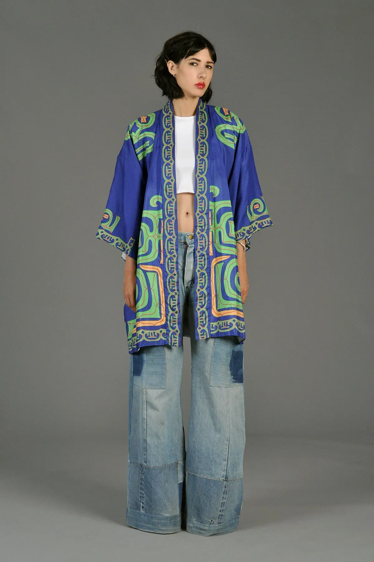 Silk Graphic Ethnic Kimono Sleeve Jacket