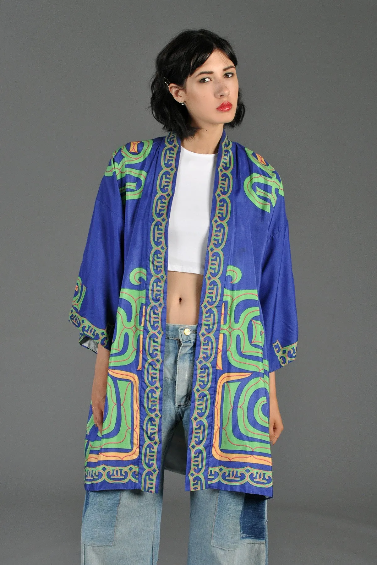 Silk Graphic Ethnic Kimono Sleeve Jacket