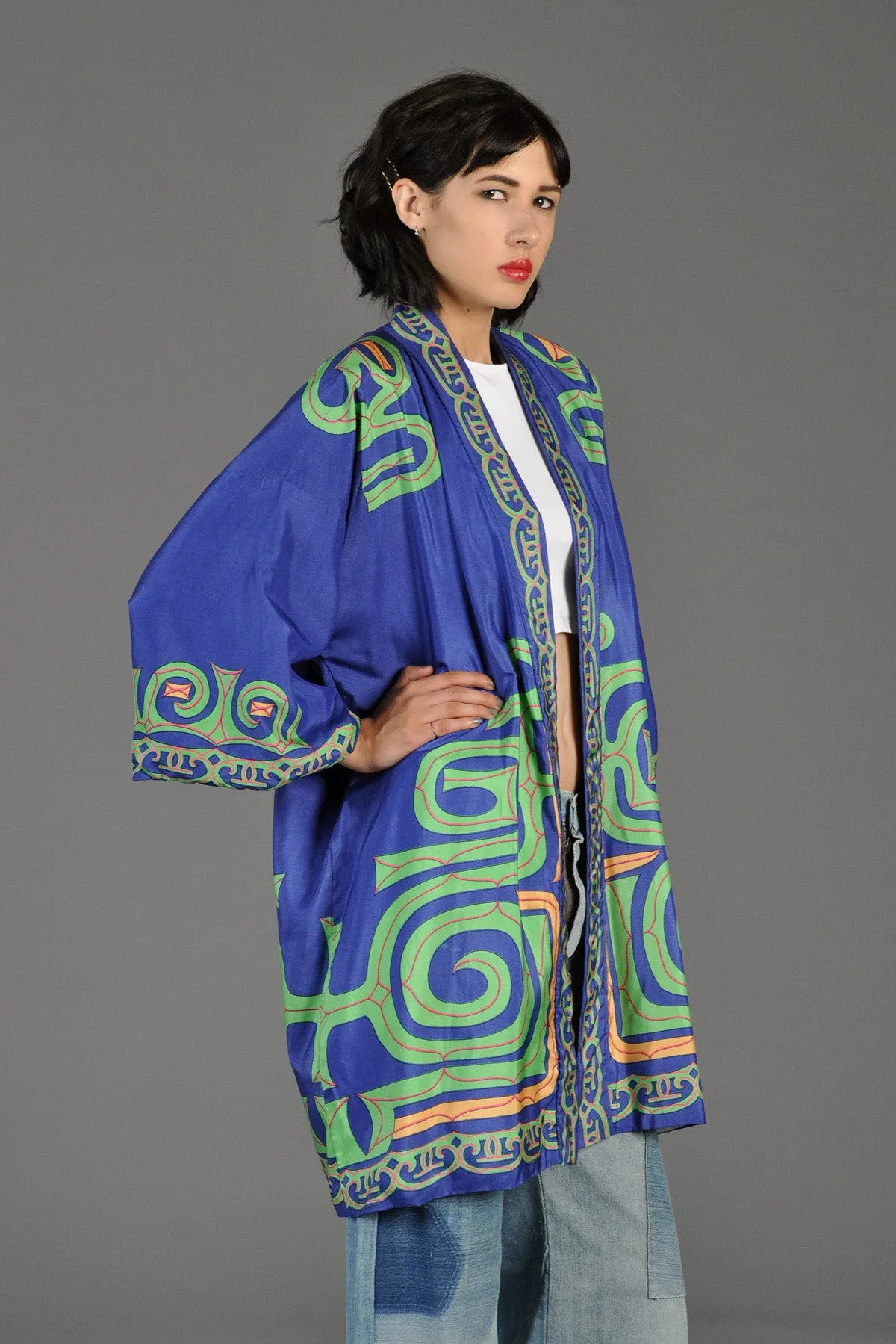 Silk Graphic Ethnic Kimono Sleeve Jacket