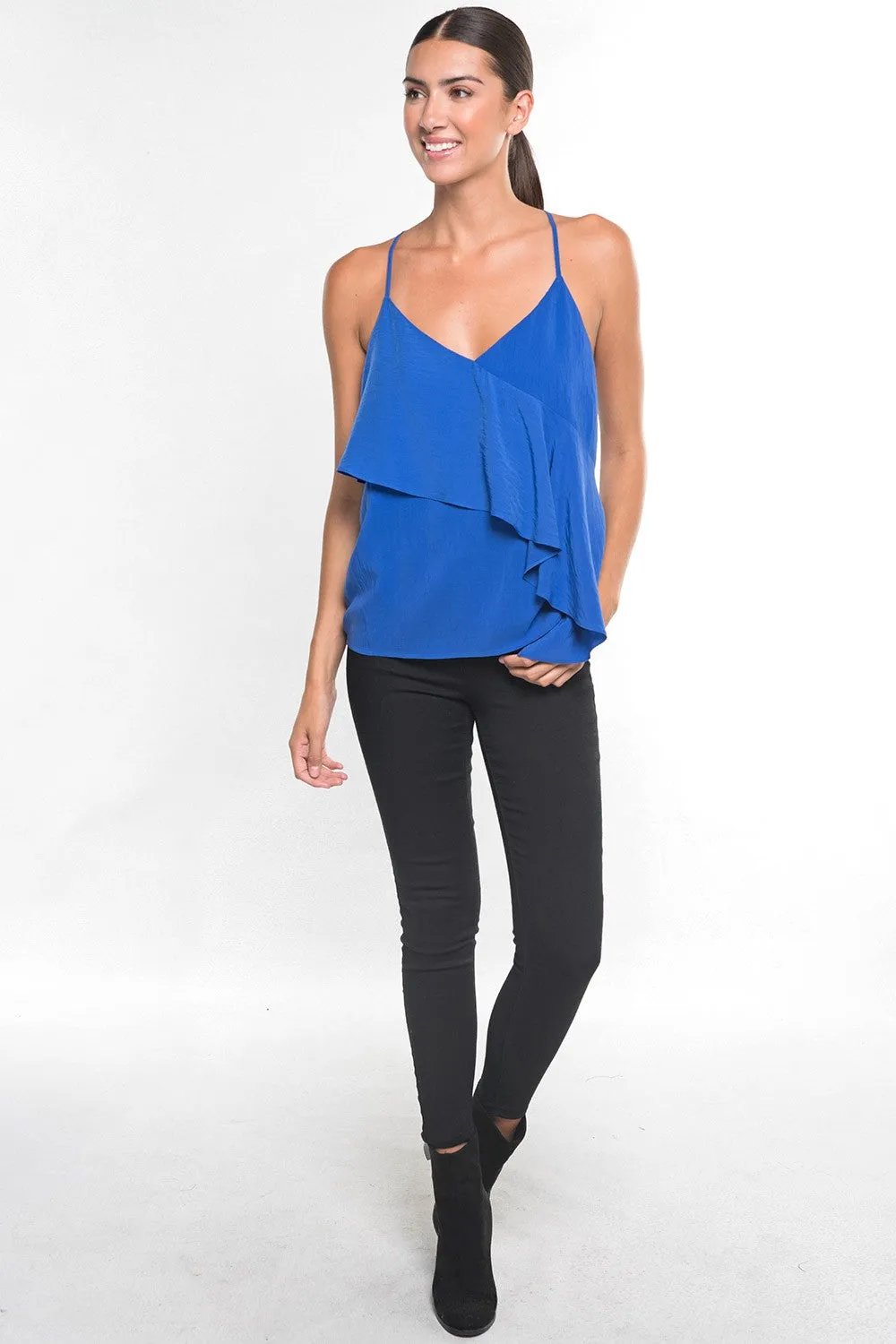 Solid Ruffle Spaghetti Strap Racerback Top