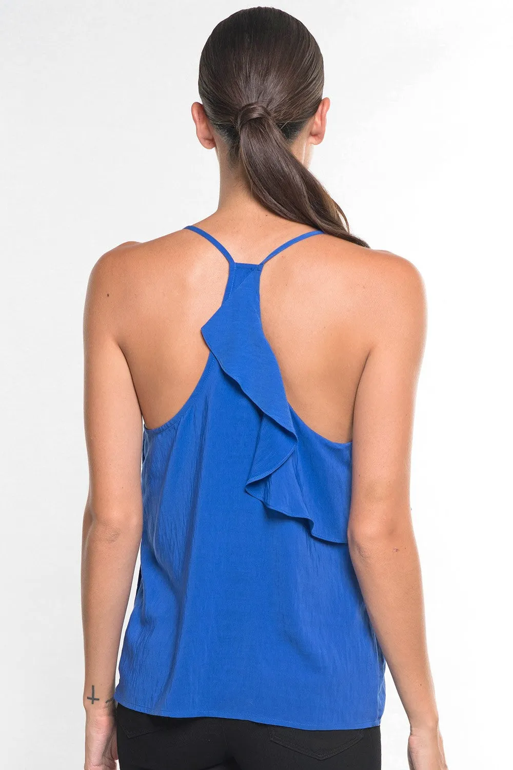 Solid Ruffle Spaghetti Strap Racerback Top
