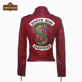 Southside Serpent Riverdale Jughead Jones Biker Maroon W014 Leather Jacket For Women's