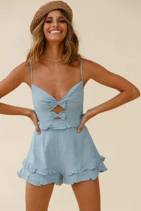 Sweet Dreams Bow Detail Frill Romper Blue