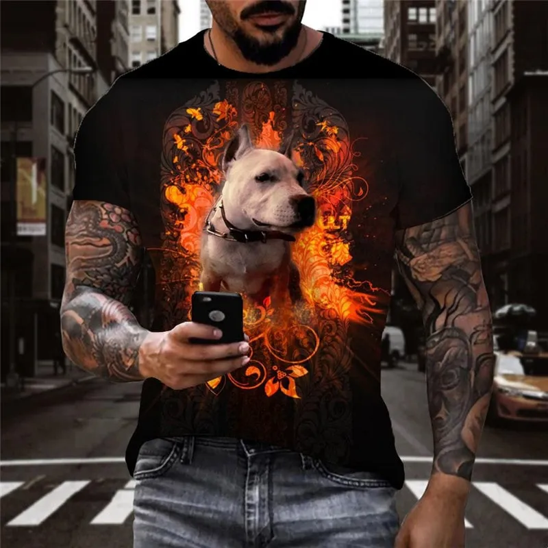 t shirt dog tee top Puppy Cute animal Casual big Smart dogs men's art costume