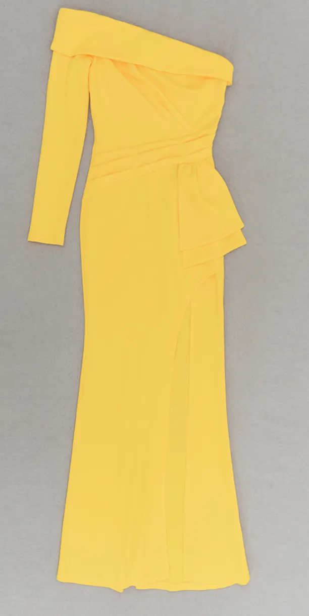 TAARA One Shoulder Yellow Maxi Bodycon Dress