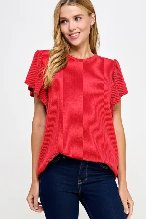 The Sarah Rib Knit Flutter Sleeve Top
