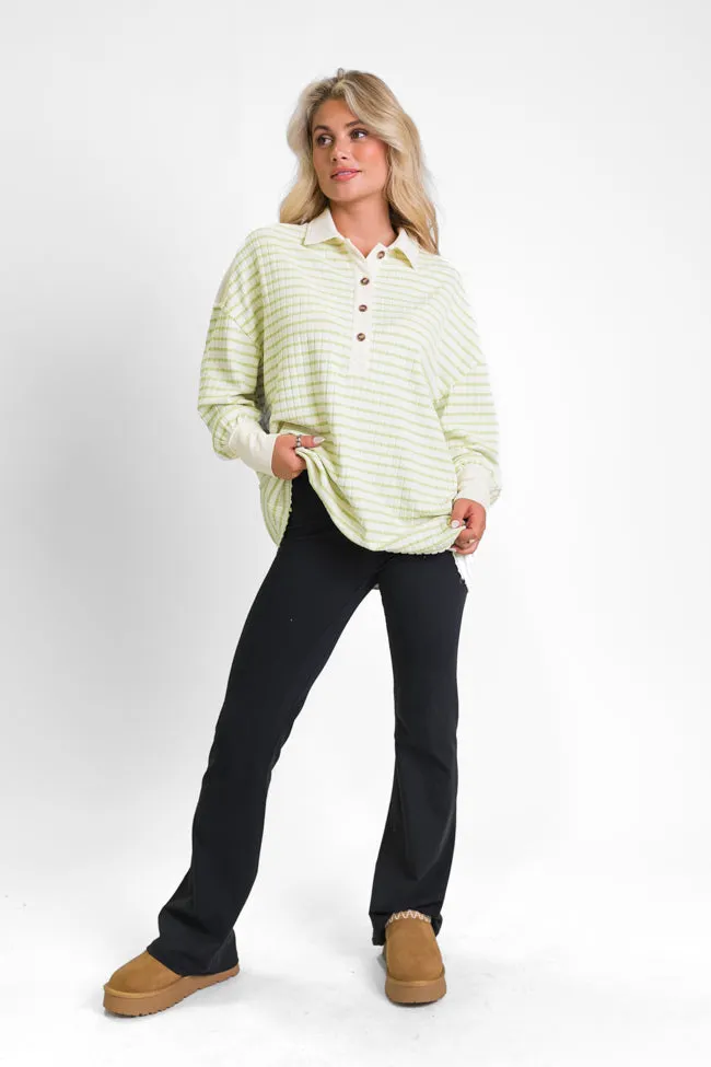 This Is The Life Lime Striped Collared Henley Oversized Knit Top FINAL SALE