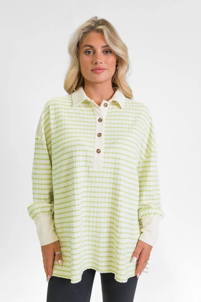 This Is The Life Lime Striped Collared Henley Oversized Knit Top FINAL SALE