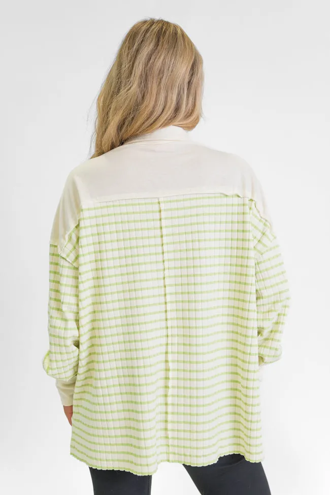 This Is The Life Lime Striped Collared Henley Oversized Knit Top FINAL SALE