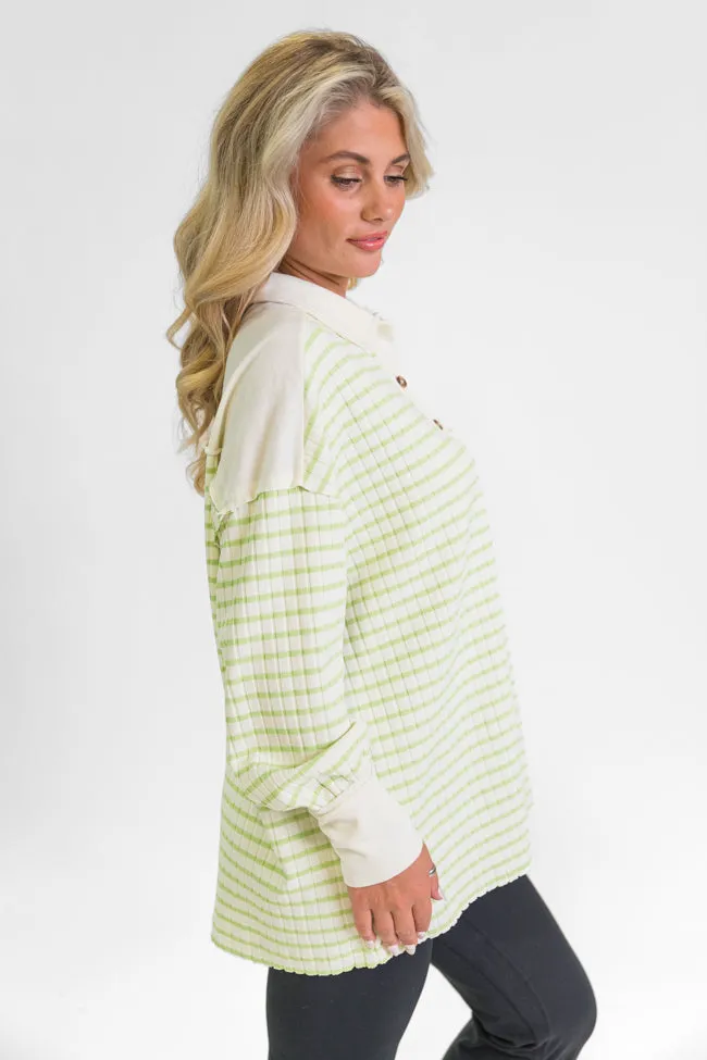This Is The Life Lime Striped Collared Henley Oversized Knit Top FINAL SALE