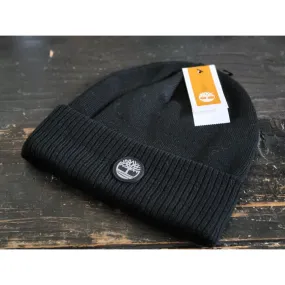 Timberland Cuff Black Rubber Logo Winter Beanie Hat Unisex OS