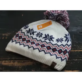Timberland Plush Lined Faire Isle White/Navy Blue /Red Beanie Hat Women