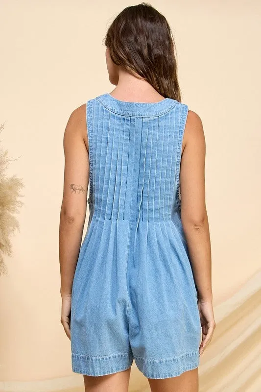 V-neck Sleeveless Denim Romper