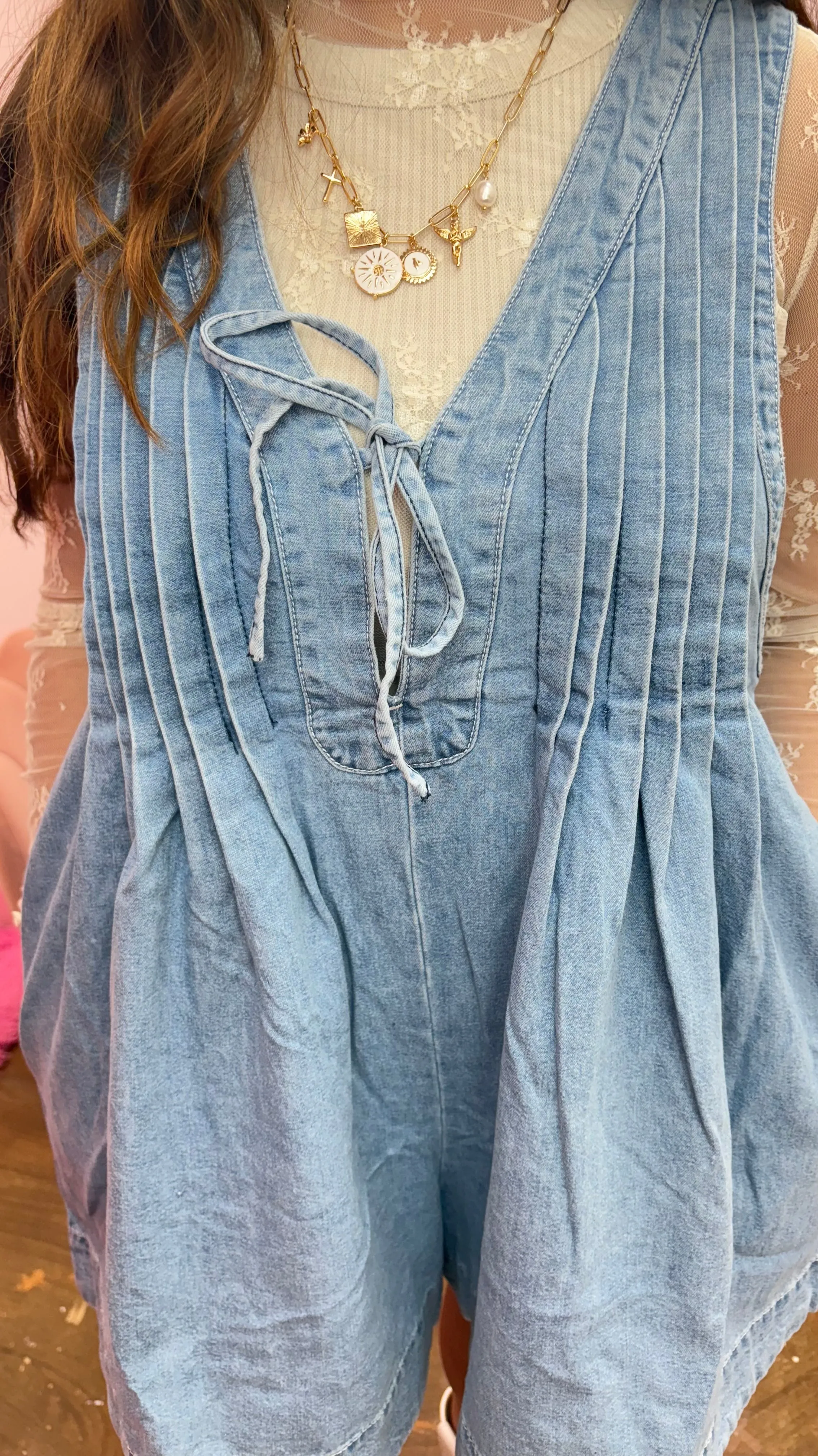 V-neck Sleeveless Denim Romper