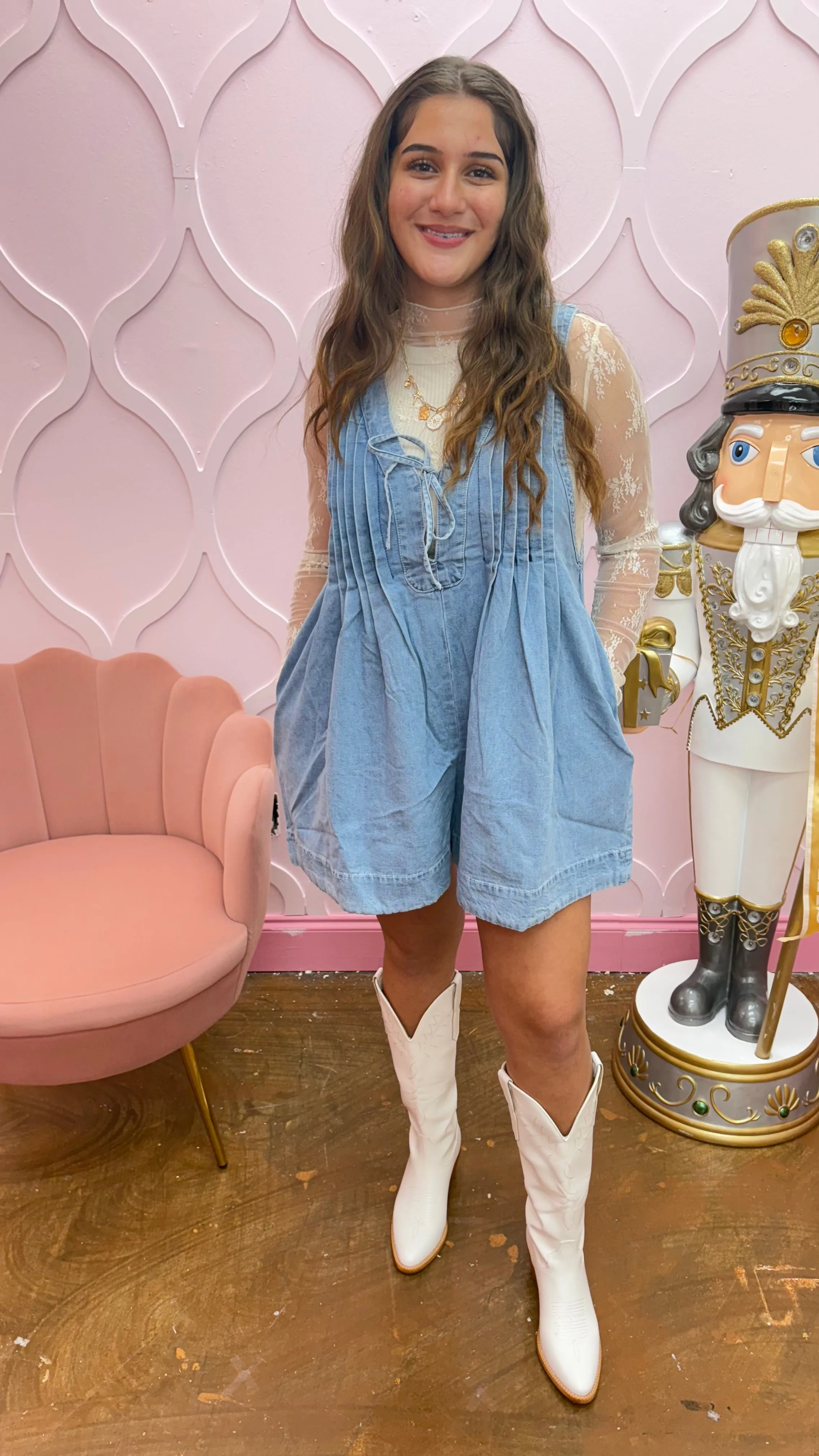 V-neck Sleeveless Denim Romper