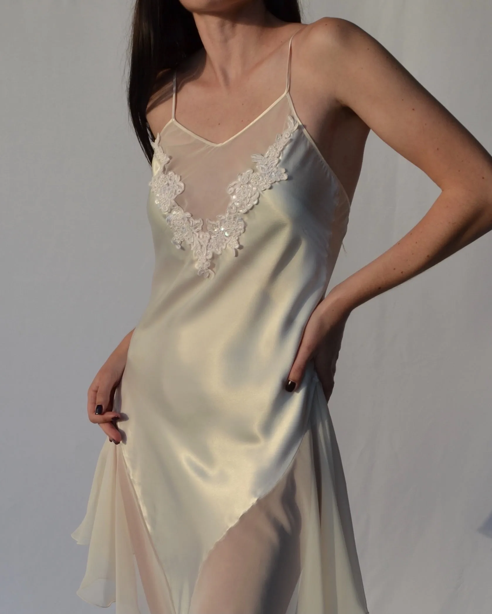Vintage Satin and Sheer Mermaid Slip Dress