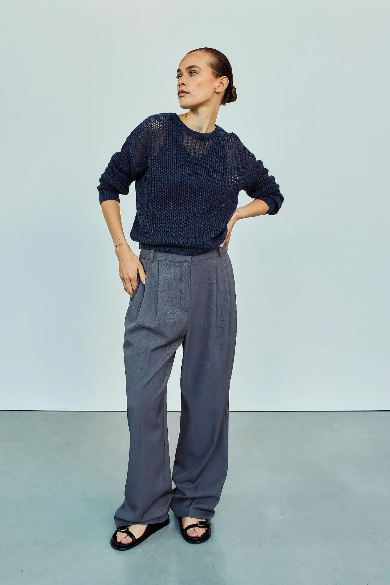 White Black Damen Strick O-Neck Pullover  - Billy