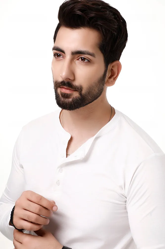 White Full Sleeves Henley