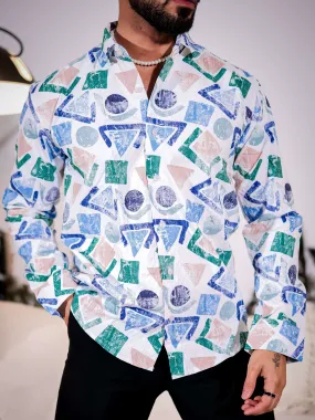 White Multicolor Giza cotton print premium shirt