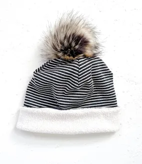 WINTER BEANIE - NARROW CHARCOAL STRIPE