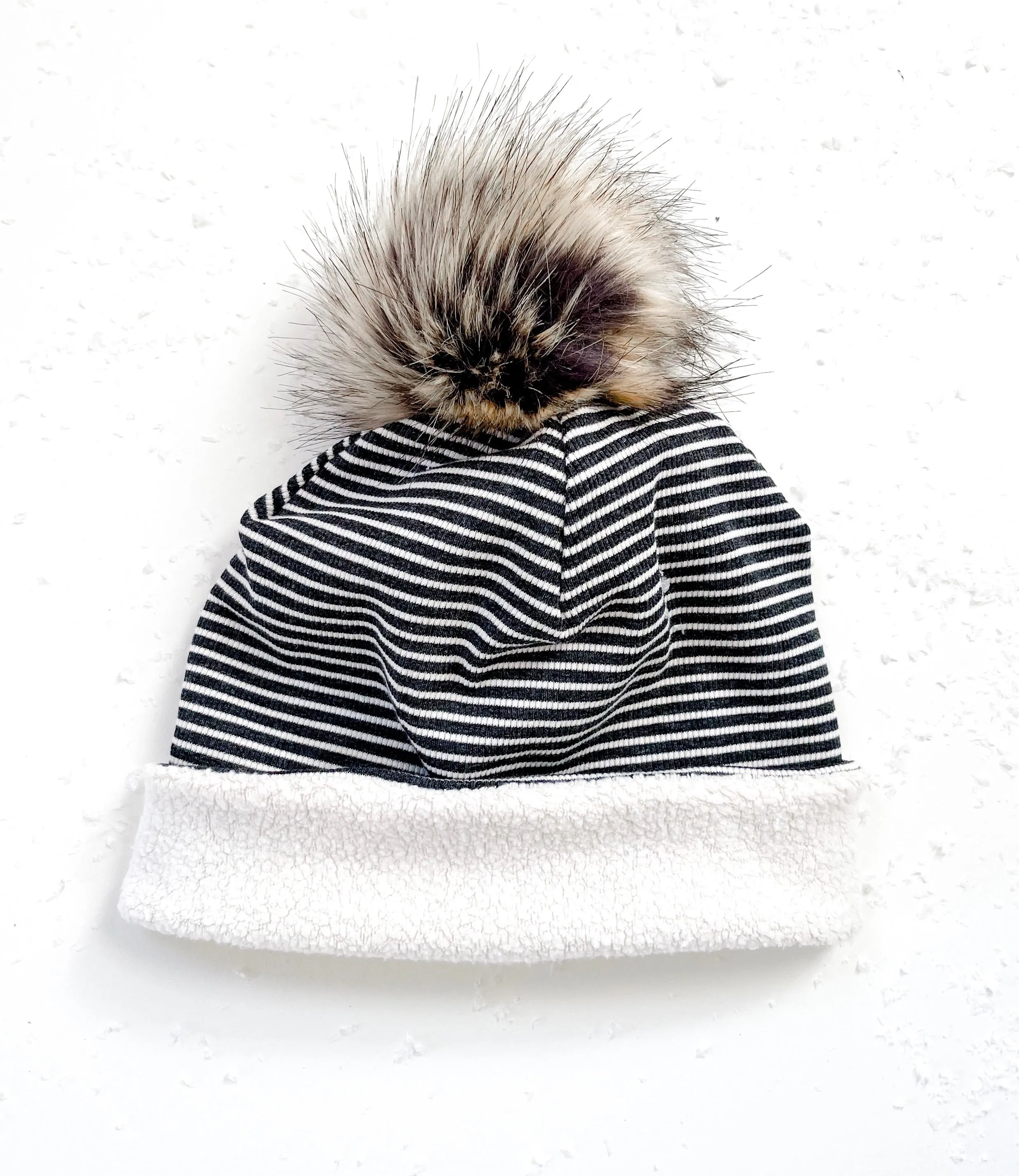 WINTER BEANIE - NARROW CHARCOAL STRIPE